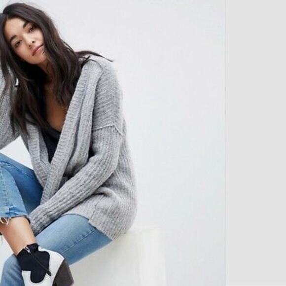 Free People Gray Alpaca Knit Open Front lightweight Cardi Cardigan - Picture 5 of 5